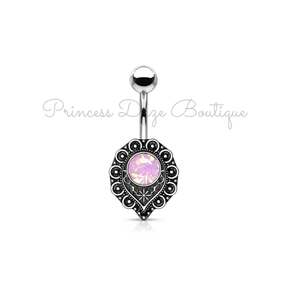 Pink Opalite Crystal Center Belly Button Ring